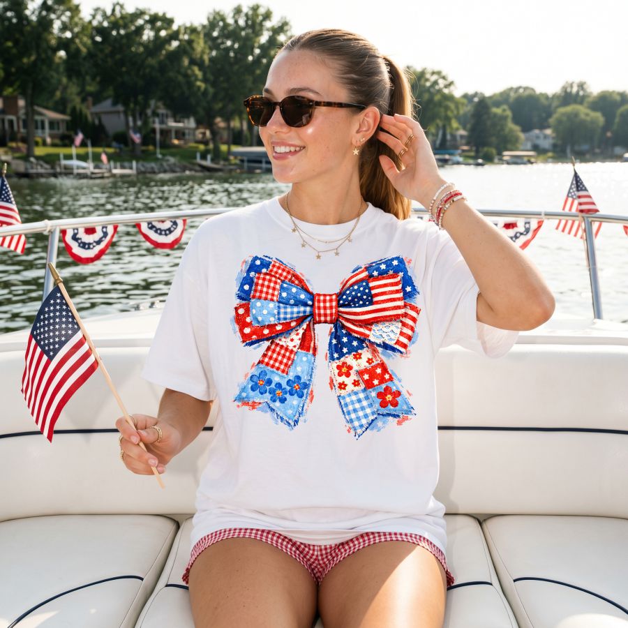 Quilt Look Flag Bow