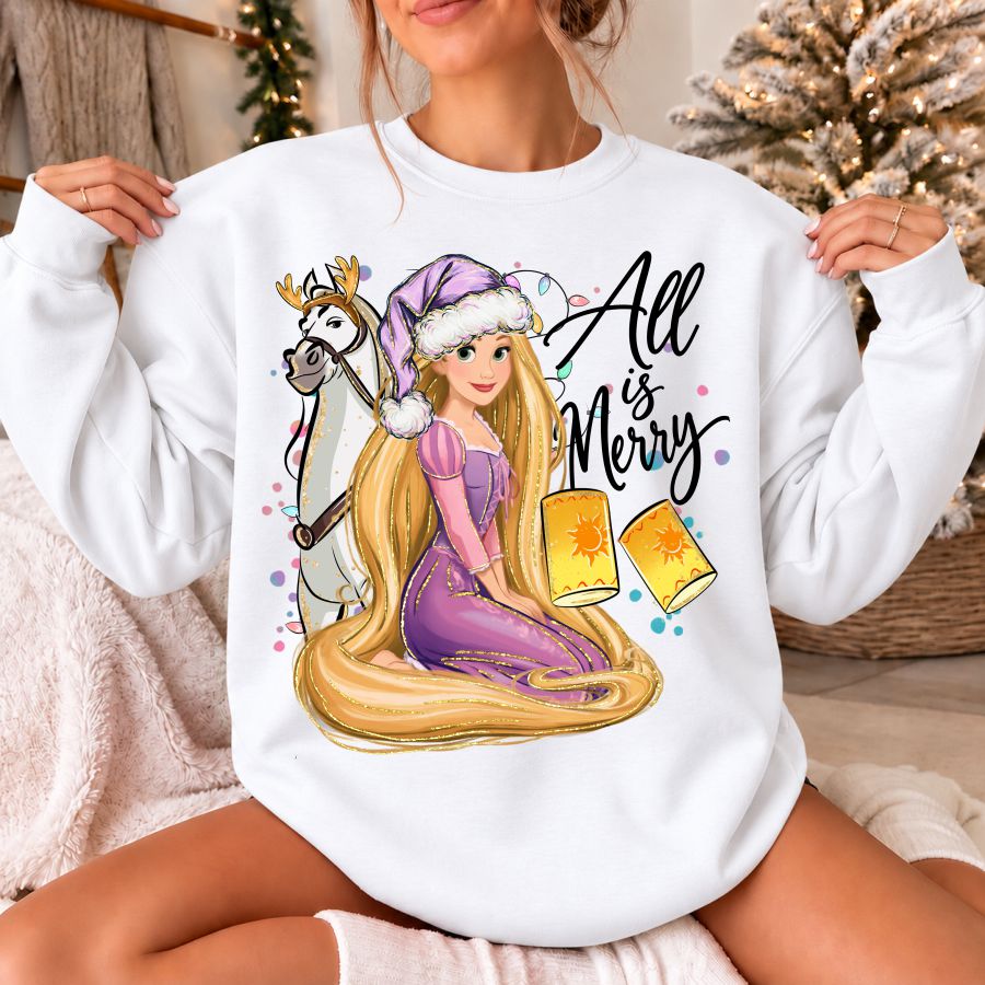 Princess Christmas All Is Merry Black Print Gold Glitter