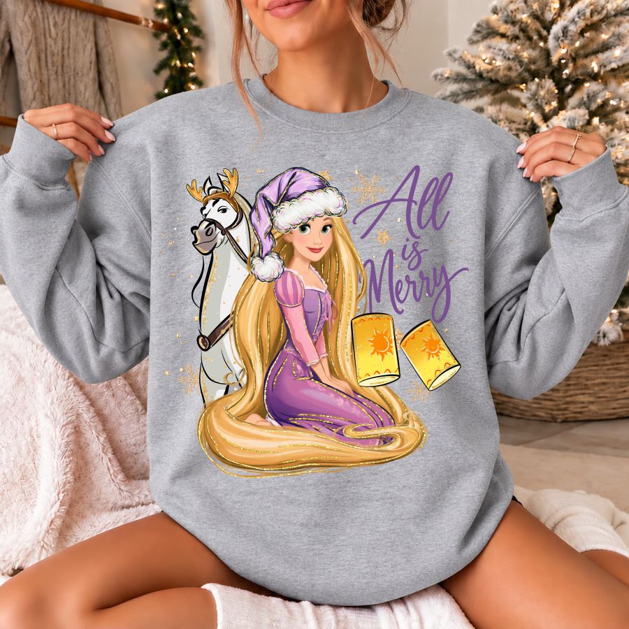 Princess Christmas All Is Merry Purple Print Gold Glitter