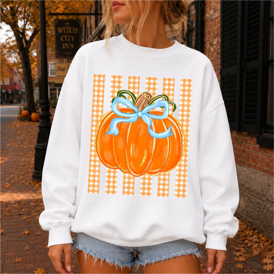 Coquette Pumpkin on Gingham Stripes
