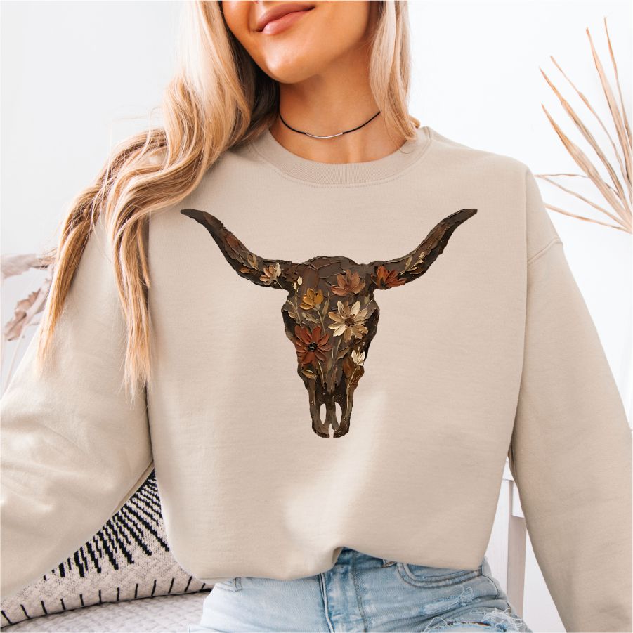 Brushstroke Floral Bull Skull