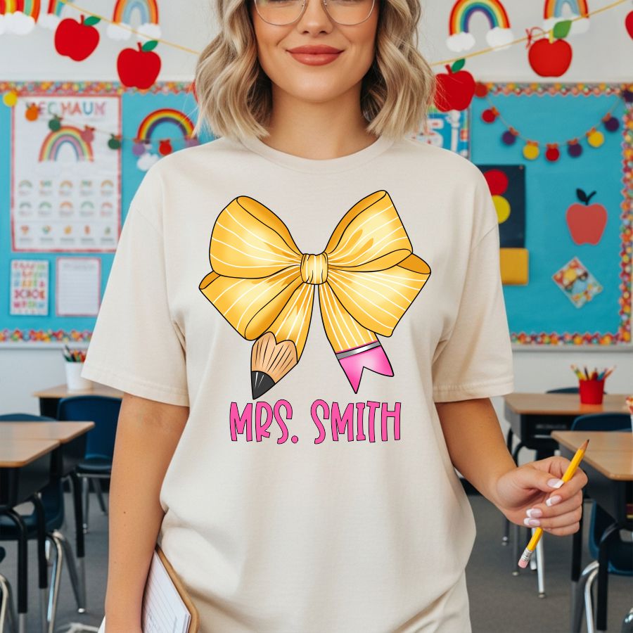 Custom Teacher Pencil Bow w Name