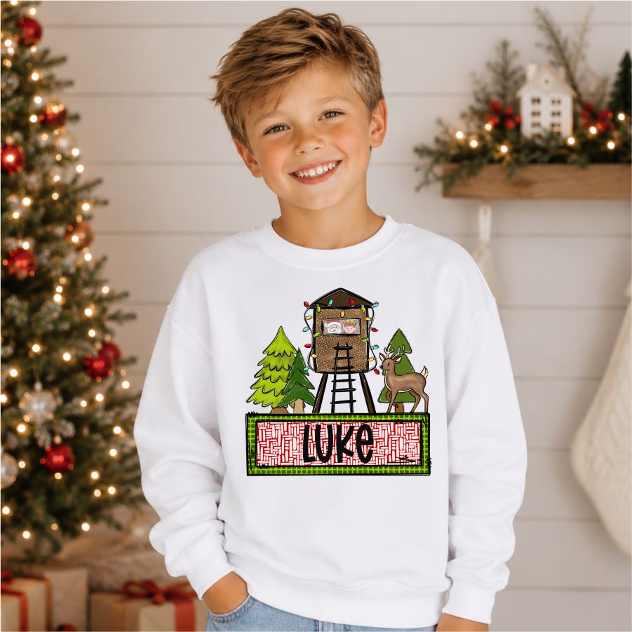 Custom Boy Santa in the Deer Stand w Name