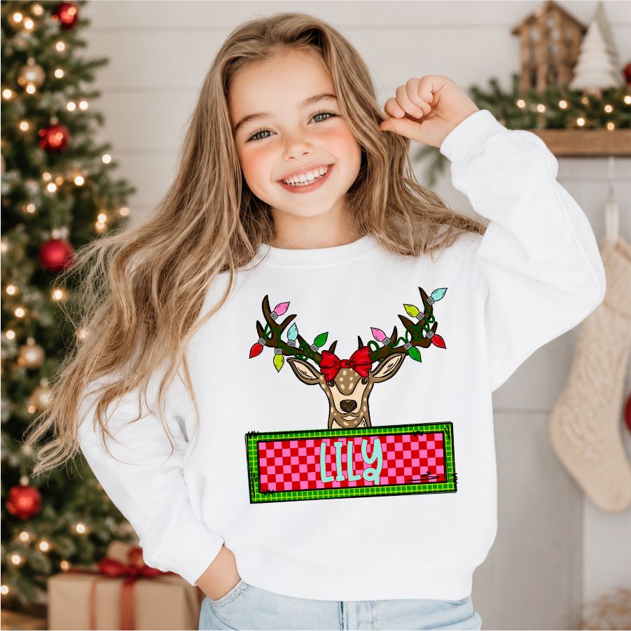 Custom Girl Deer w Lights w Name