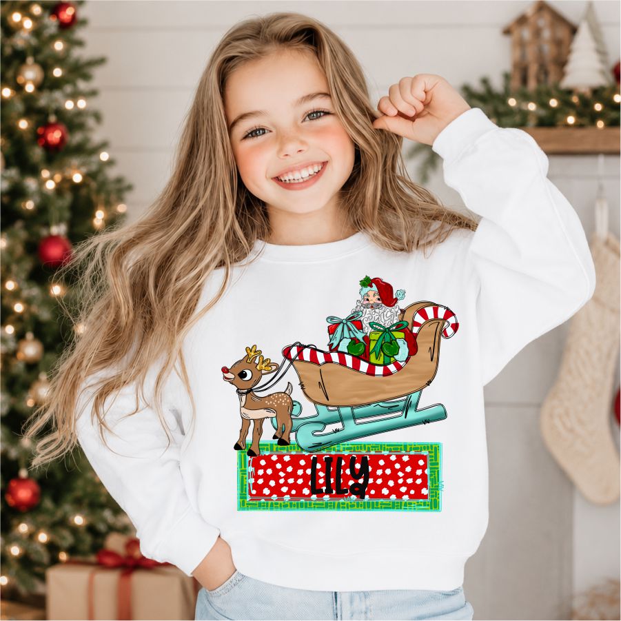 Custom Santas Sleigh w Bows & Name