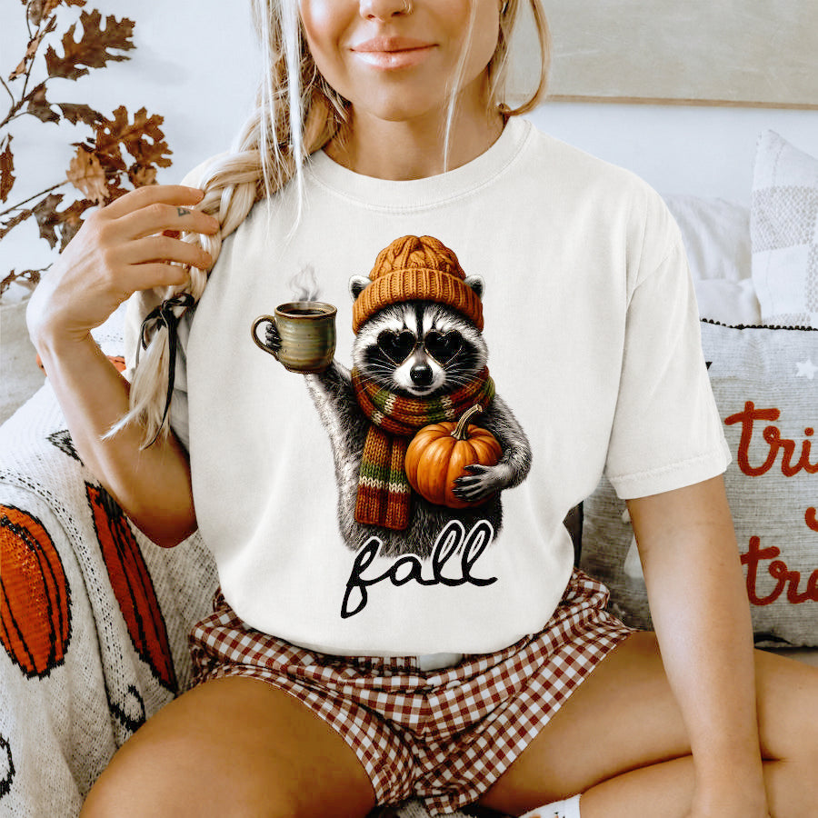 Fall Racoon Black Print