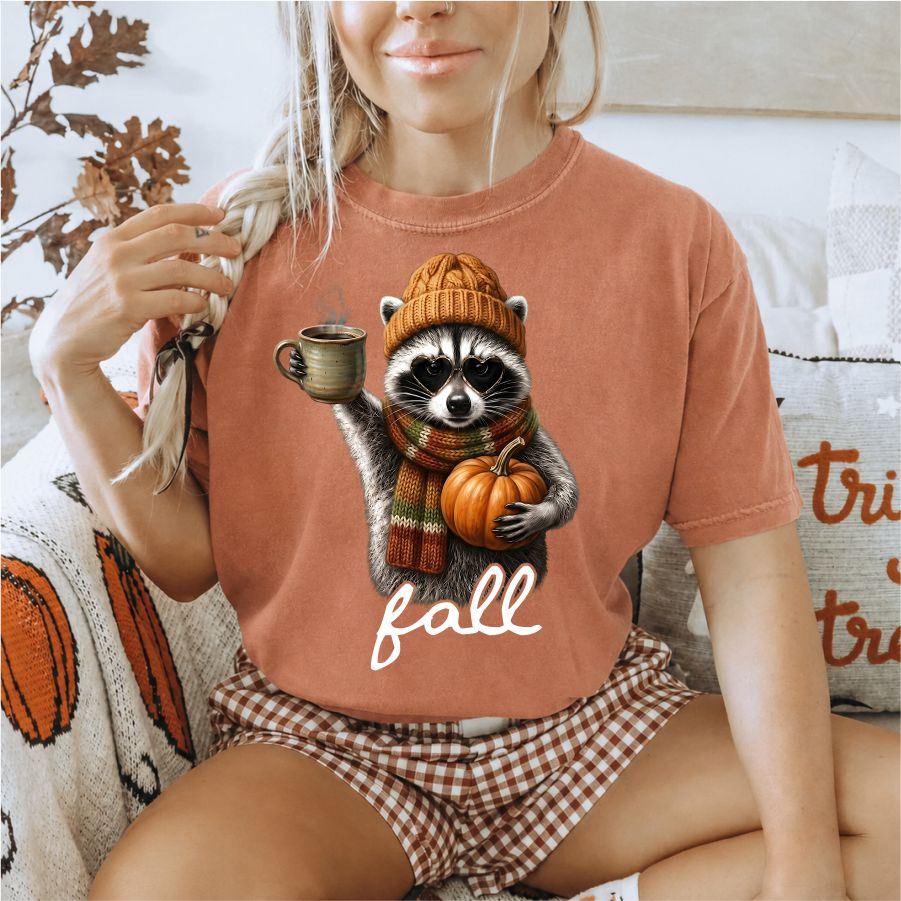 Fall Racoon White Print