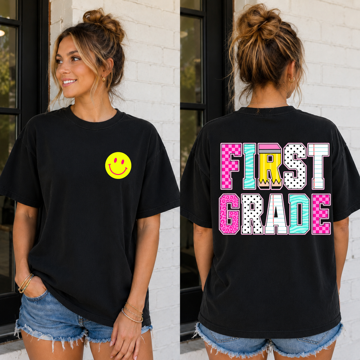 School Pattern w Check & Smiley First 2 part