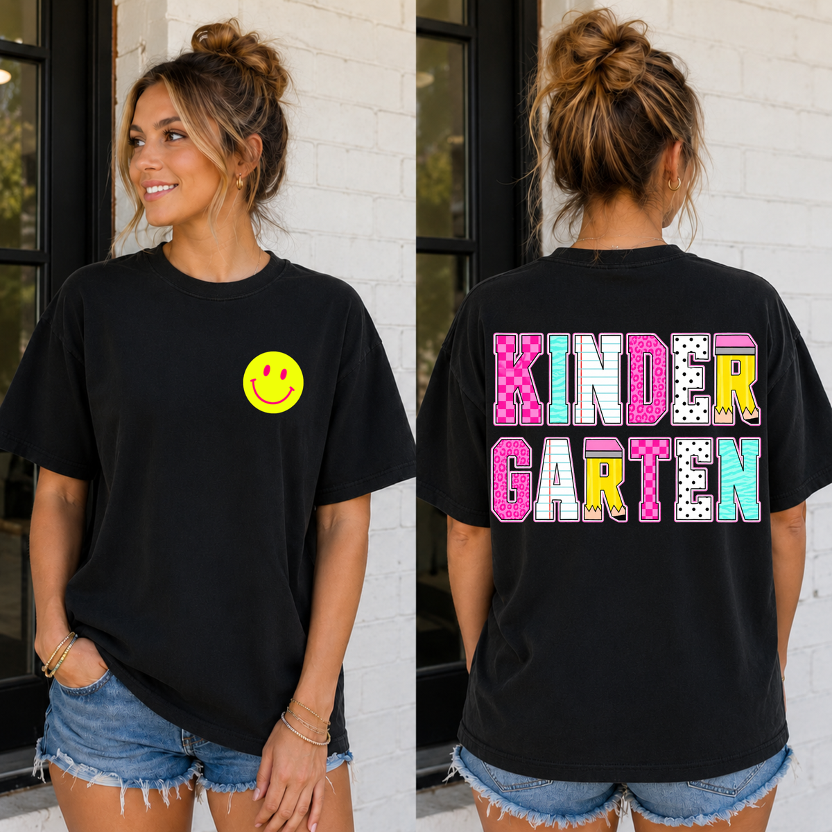 School Pattern w Check & Smiley Kindergarten 2 part