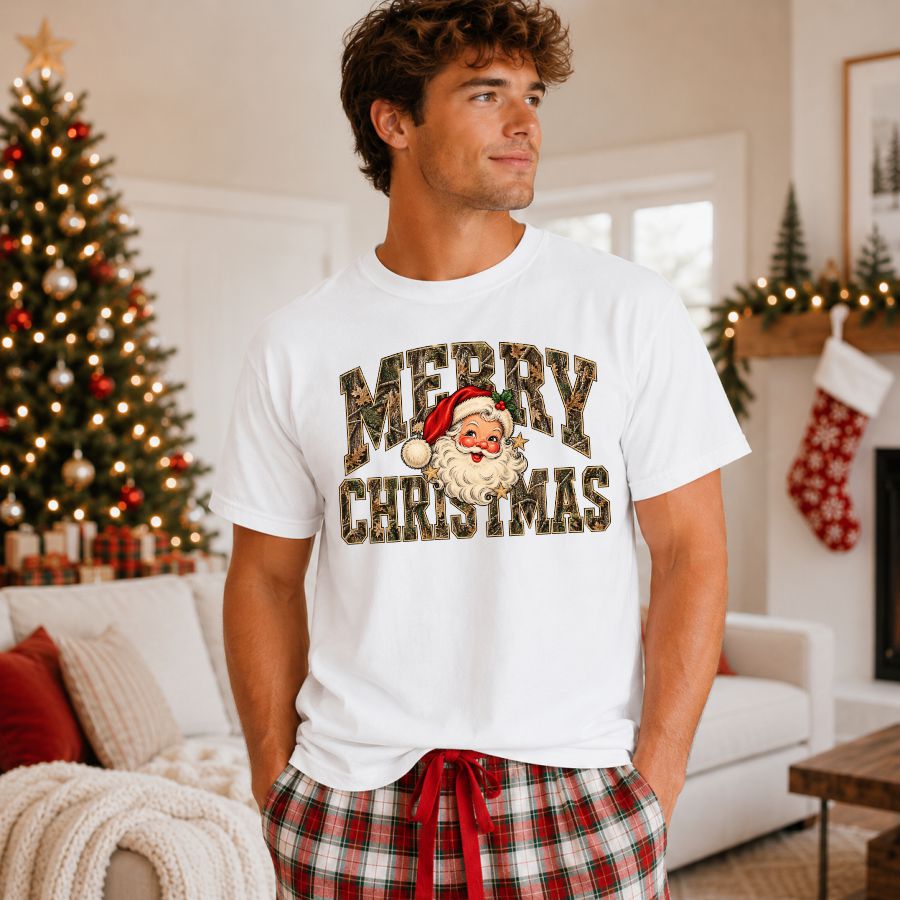 Camo Merry Christmas w Retro Santa