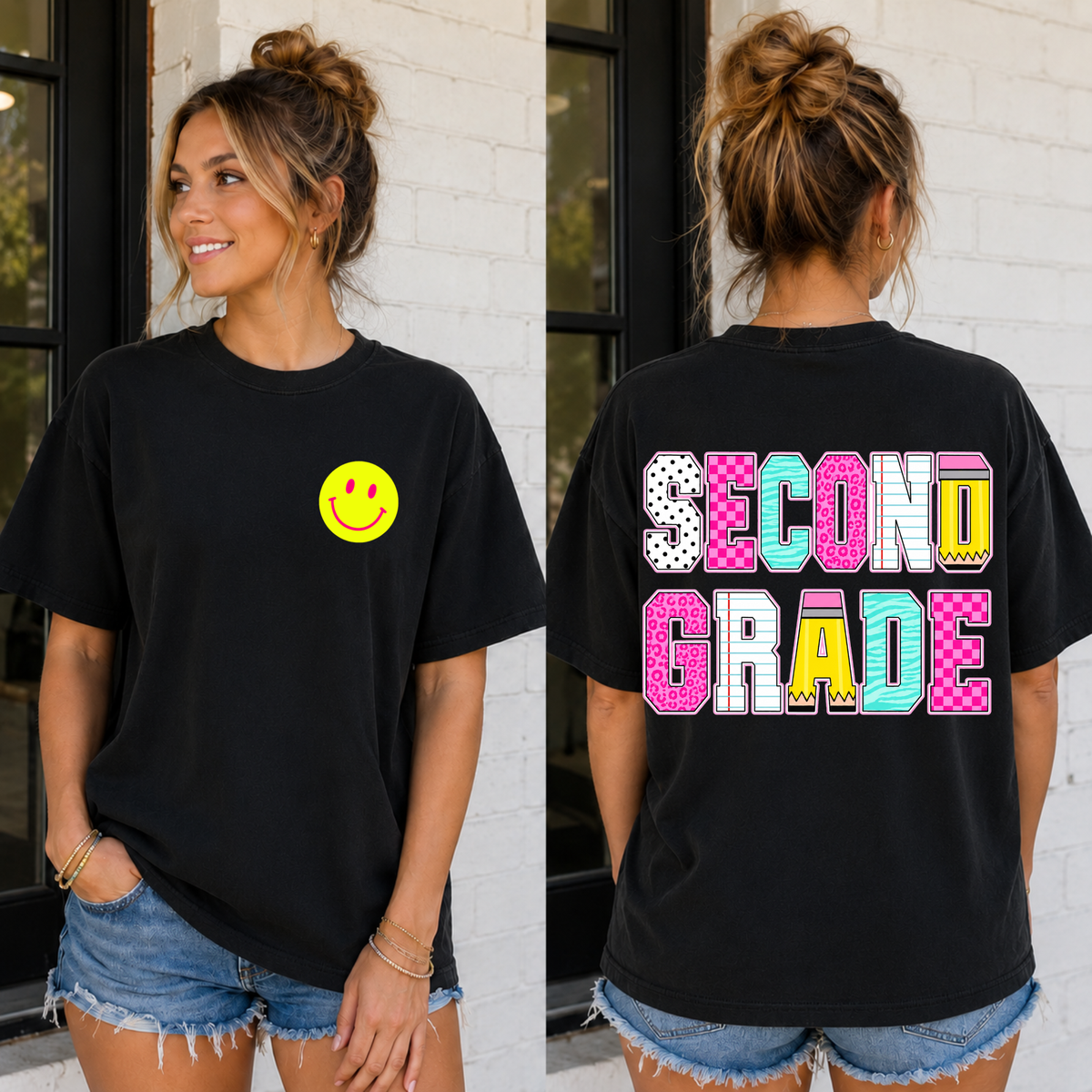 School Pattern w Check & Smiley Second 2 part
