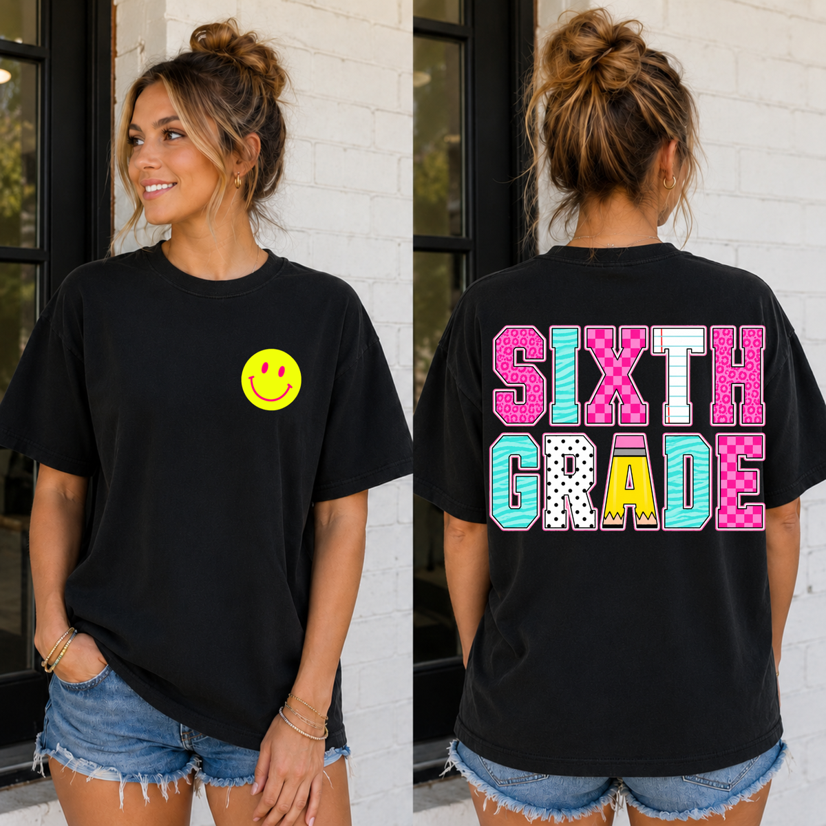School Pattern w Check & Smiley Sixth 2 part