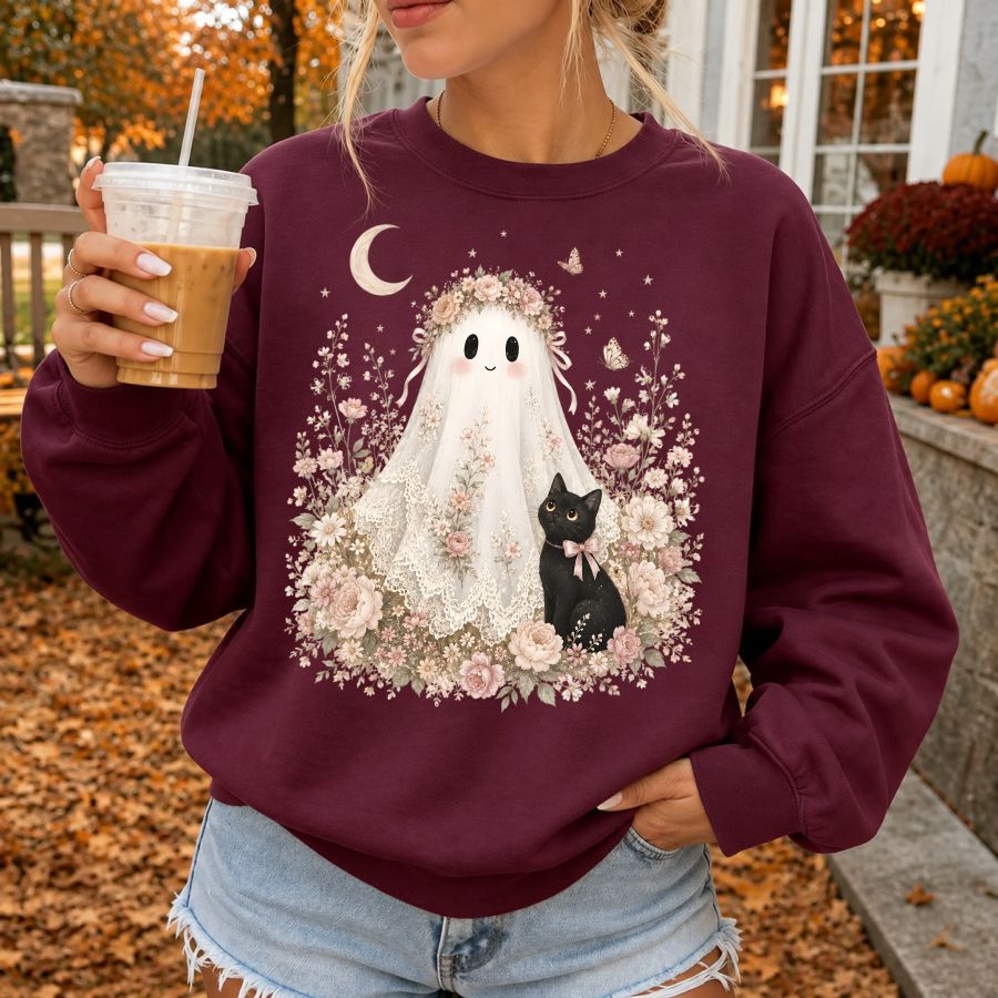 Sweet Floral  Ghost w Cat