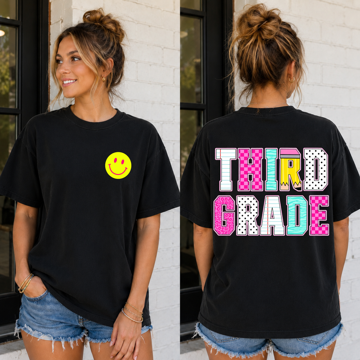 School Pattern w Check & Smiley Third 2 part